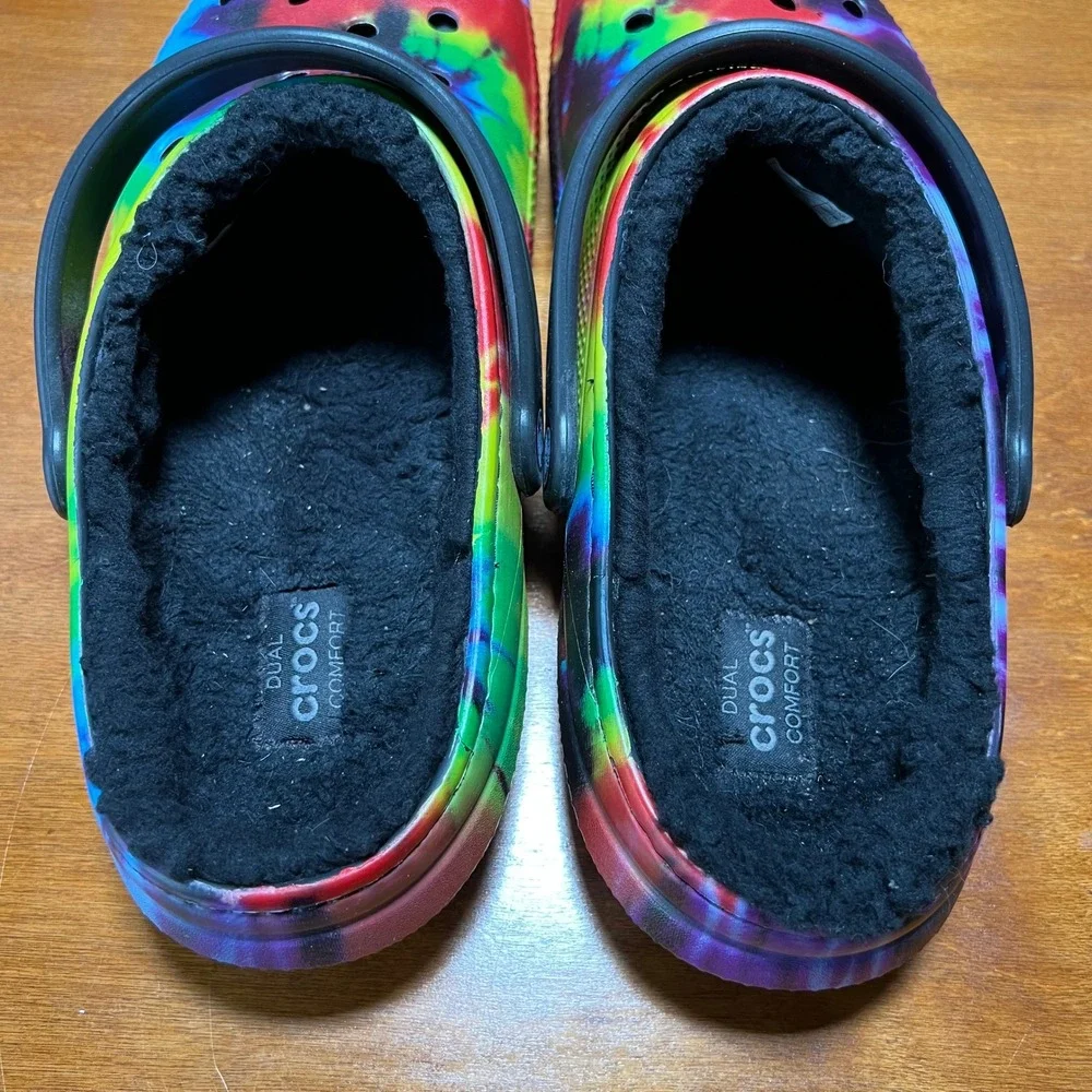 Crocs Classic Lined Clog Mens 12 Multi Tie Dye Faux Fur Lined Comfort Shoes